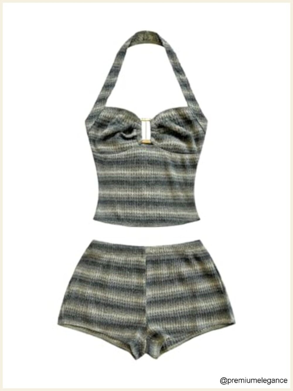 Women's Striped Knit Halter Crop Top & Shorts 2 Piece Set Going Out